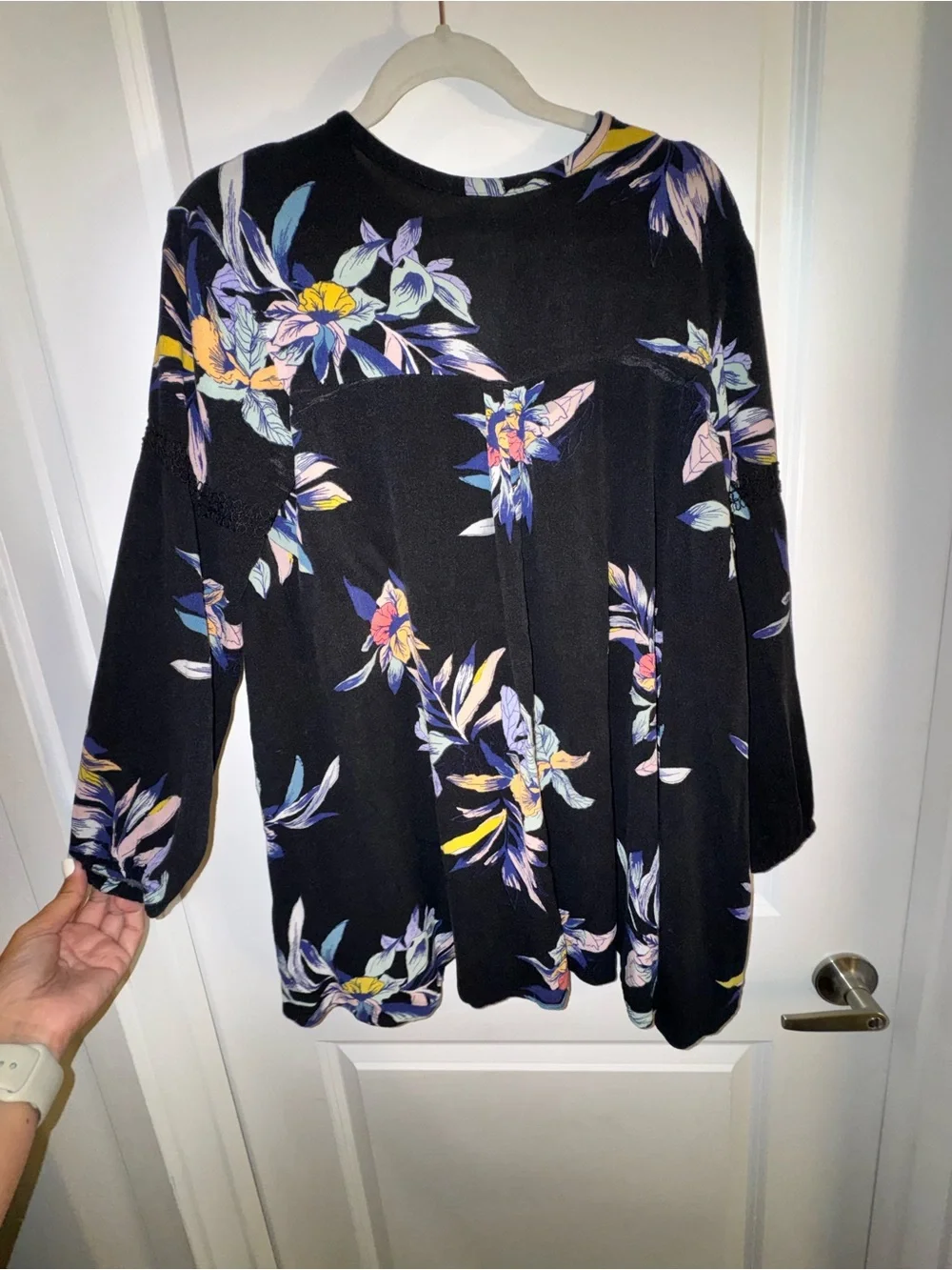 Free People Black Floral V-Neck Lightweight Top